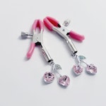 Pink Adjustable Nipple Clamps with Gemstone Heart Cherry Pendants. MATURE, DDLG, BDSM Thumbnail # 28898