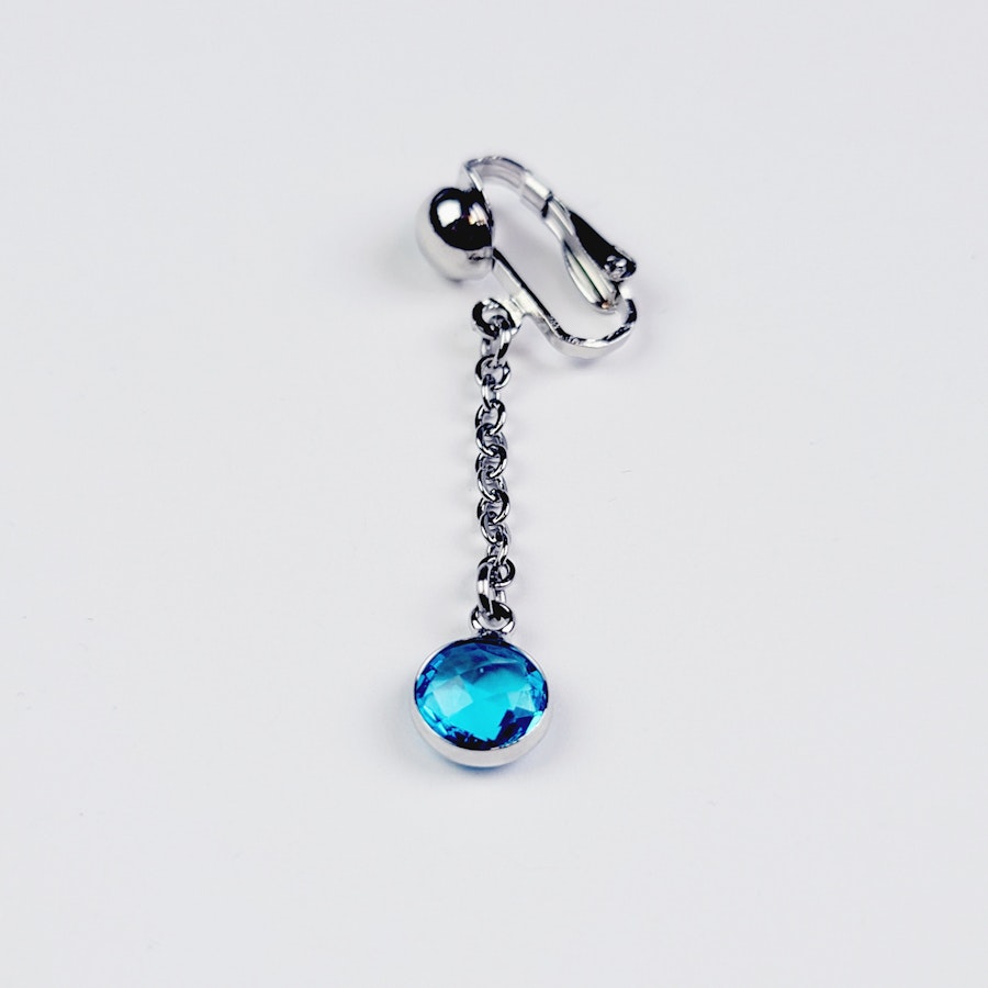 Non Piercing VCH Clip with Stainless Steel Chain and Blue Gemstone. Vaginal Clitoral Jewelry, MATURE, BDSM Image # 28838