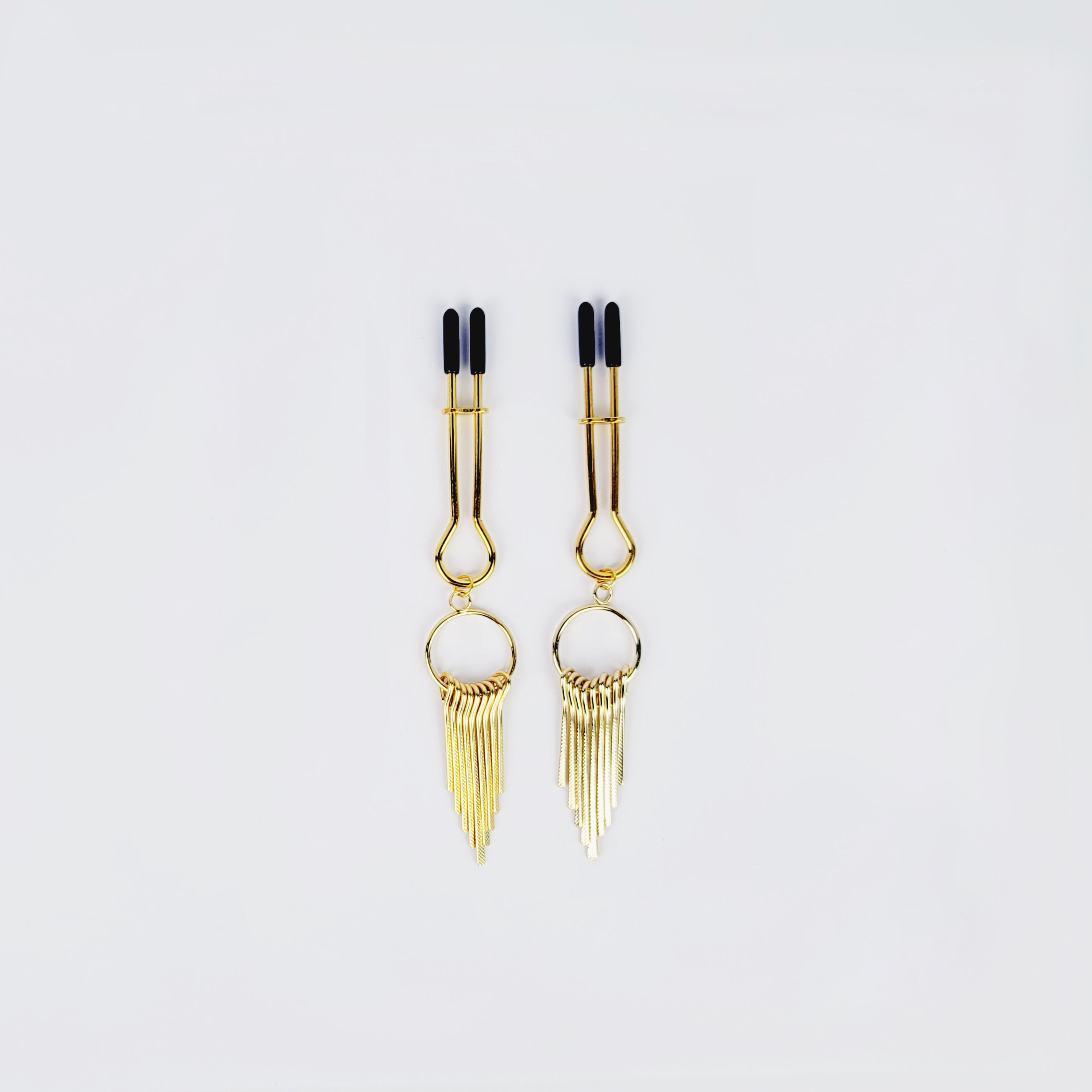 Straight Tweezer Nipple Clamps, Gold, with Dangles. MATURE, BDSM photo