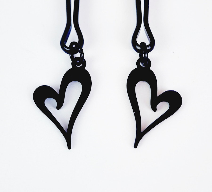Nipple Clamps, Black Tweezer Clamps with Black Hearts. Set of Two. MATURE, Non Piercing Nipple, BDSM Image # 28861