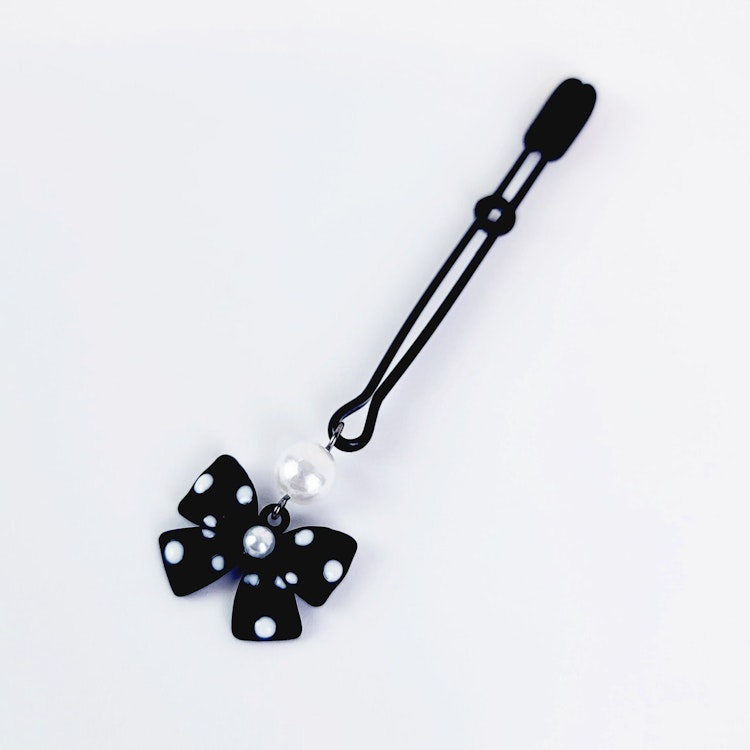 Black Clit Clamp, Tweezer Clitoral Clamp with Bow and Pearl. MATURE, BDSM Sex Toy for Women. photo