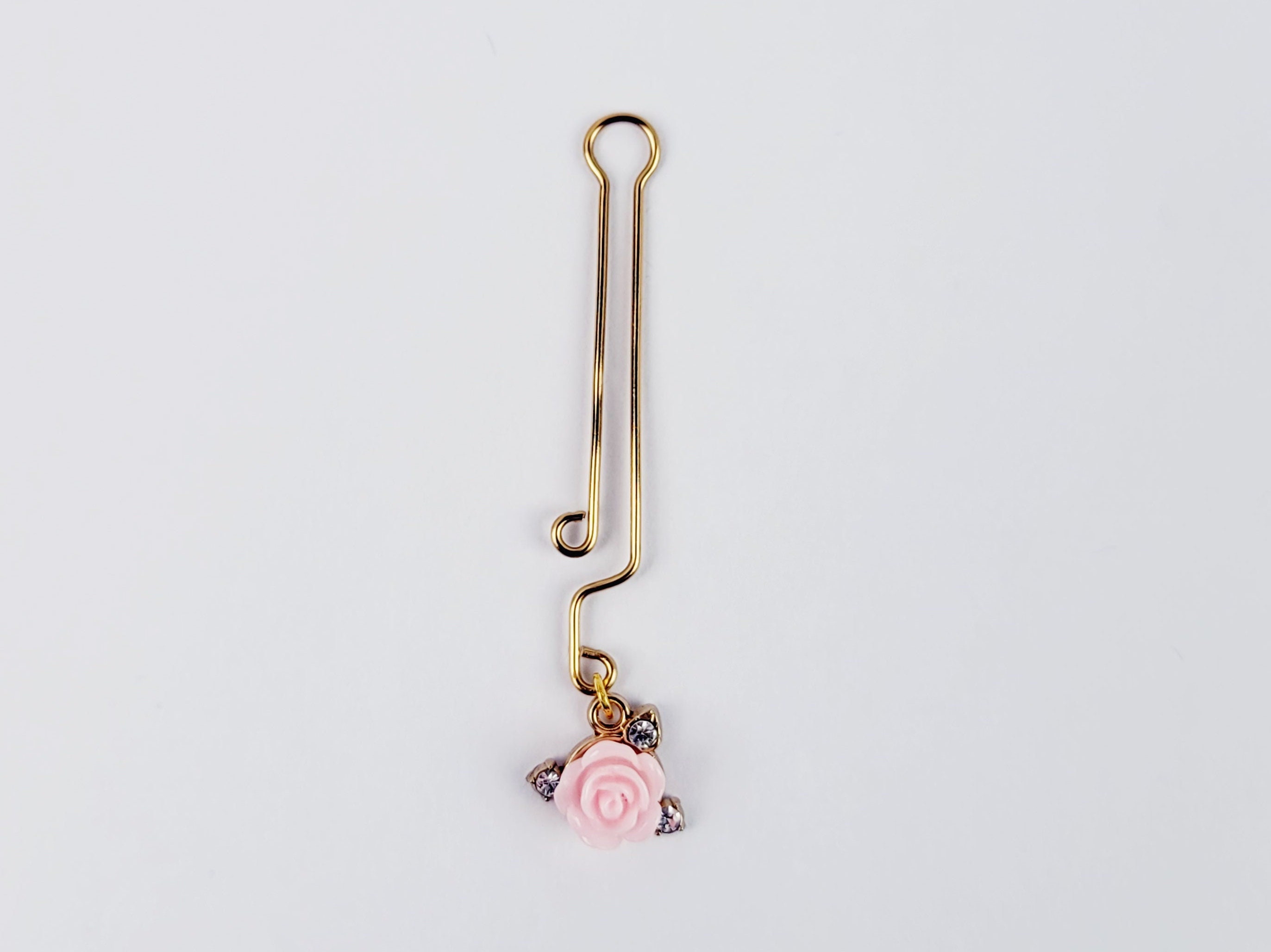 Gold Labia Clip with Pink Rose. Non Piercing Vaginal Labia Jewelry. Mature Listing, BDSM Sex Toy, Submissive, Clitoral Clip photo