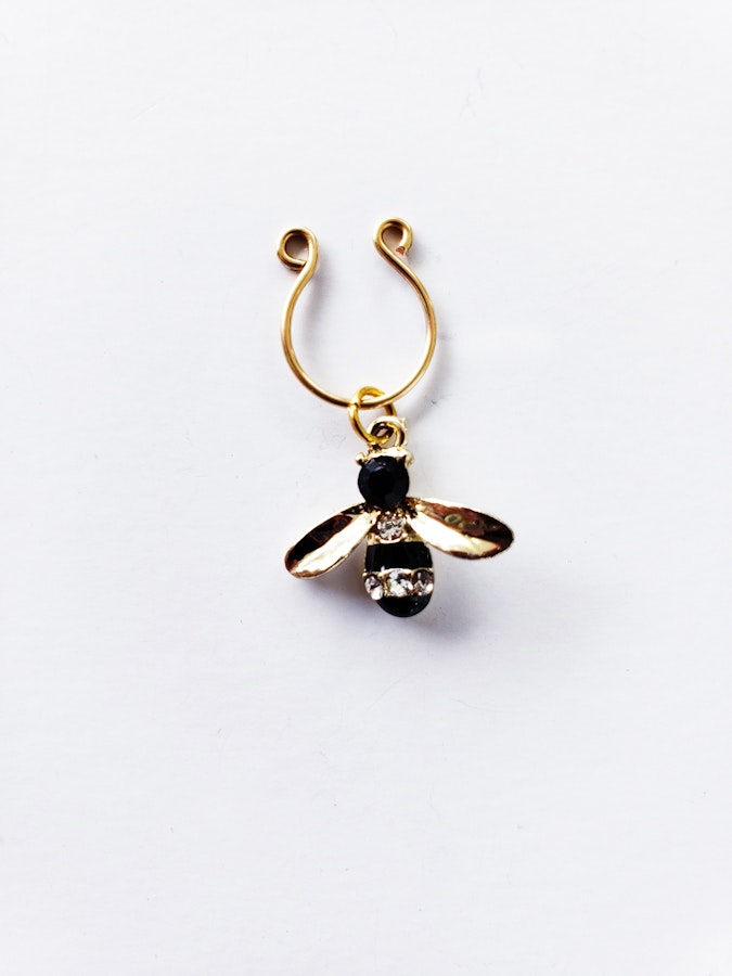 Gold Non Piercing Nipple Rings with Rhinestone Bumble Bees. Mature Listing, Intimate Body Jewelry, Erotic, DDLG, Submissive, BDSM Image # 28993