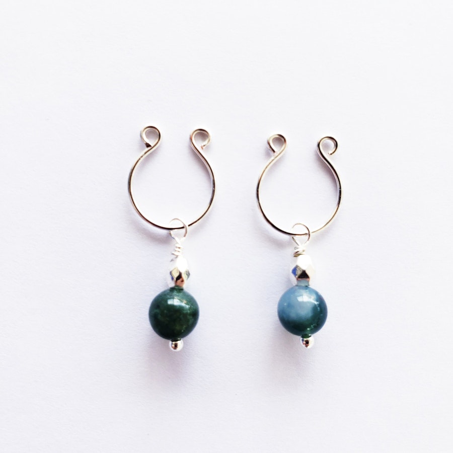 Non Piercing Nipple Rings with Jasper Dangles. MATURE. Intimate Body Jewelry for Women, Not Pierced. Image # 29018