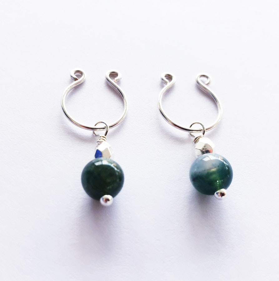 Non Piercing Nipple Rings with Jasper Dangles. MATURE. Intimate Body Jewelry for Women, Not Pierced. Image # 29020