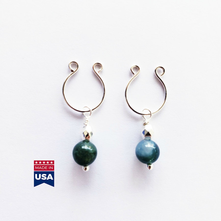 Non Piercing Nipple Rings with Jasper Dangles. MATURE. Intimate Body Jewelry for Women, Not Pierced. Image # 29023
