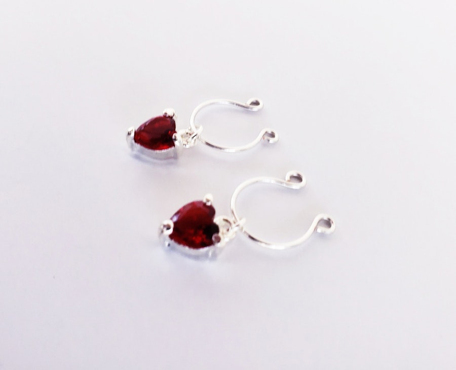 Non Piercing Nipple Rings with Red Gemstone Hearts. Valentine's Gift for Her, MATURE Jewelry Image # 29136