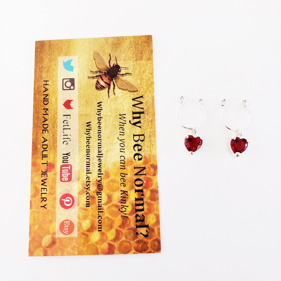 Non Piercing Nipple Rings with Red Gemstone Hearts. Valentine's Gift for Her, MATURE Jewelry Image # 29140
