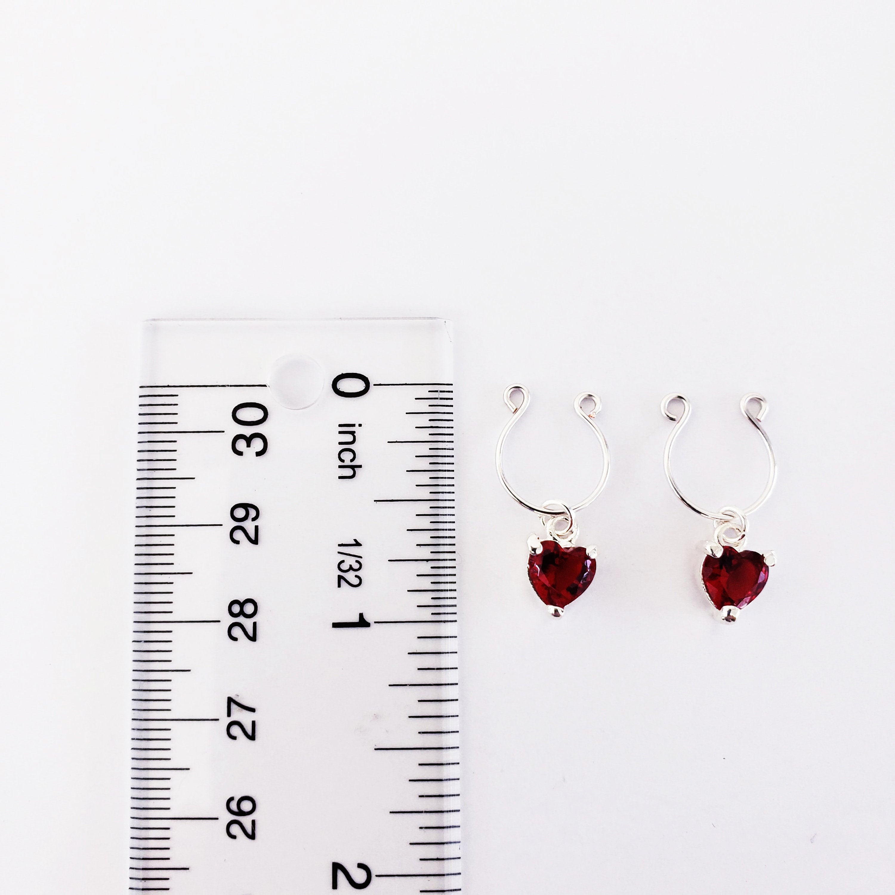 Non Piercing Nipple Rings with Red Gemstone Hearts. Valentine's Gift for Her, MATURE Jewelry photo