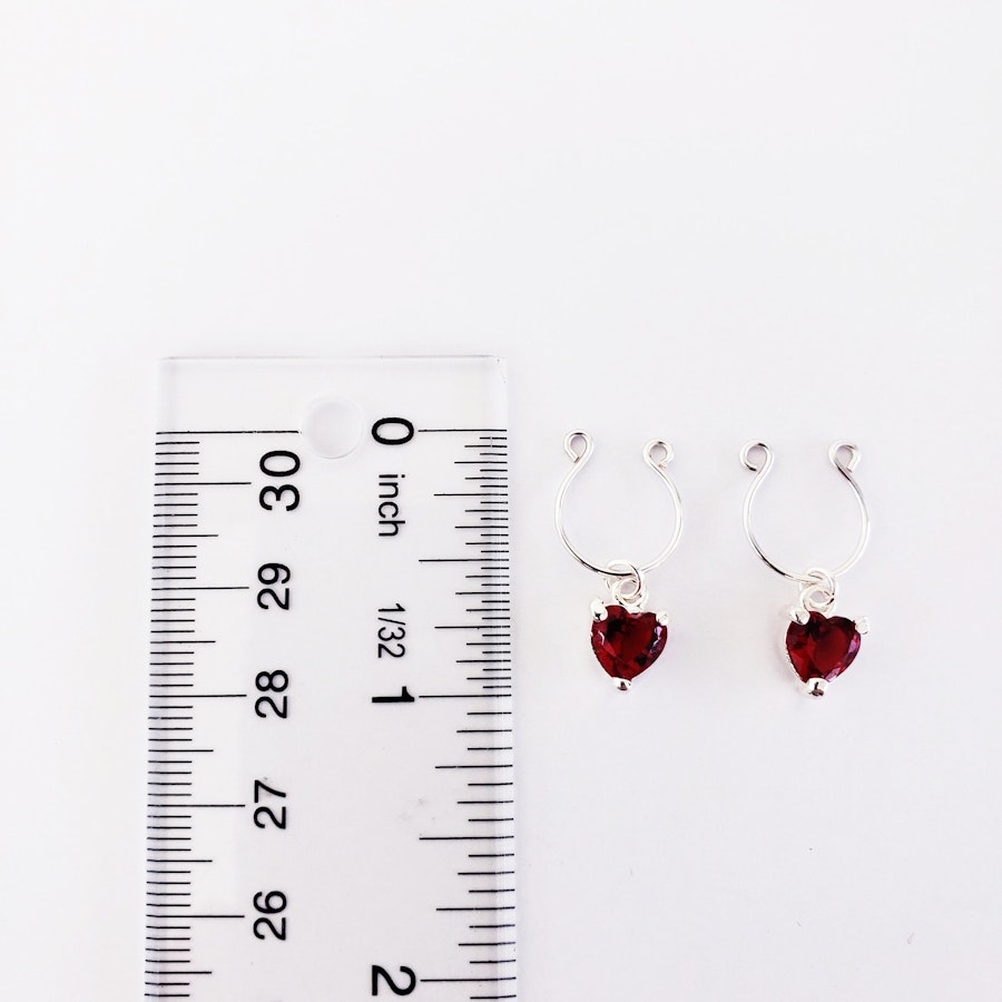 Non Piercing Nipple Rings with Red Gemstone Hearts. Valentine's Gift for Her, MATURE Jewelry Image # 29135
