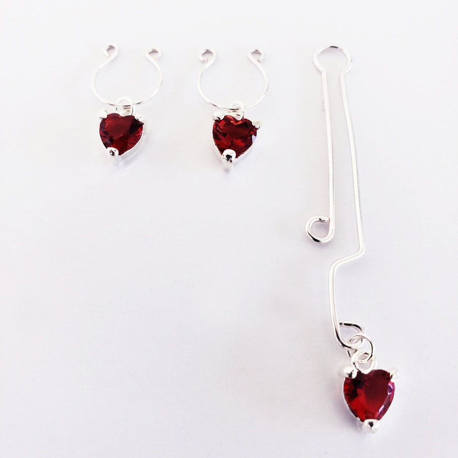 Non Piercing Nipple Rings with Red Gemstone Hearts. Valentine's Gift for Her, MATURE Jewelry Image # 29141
