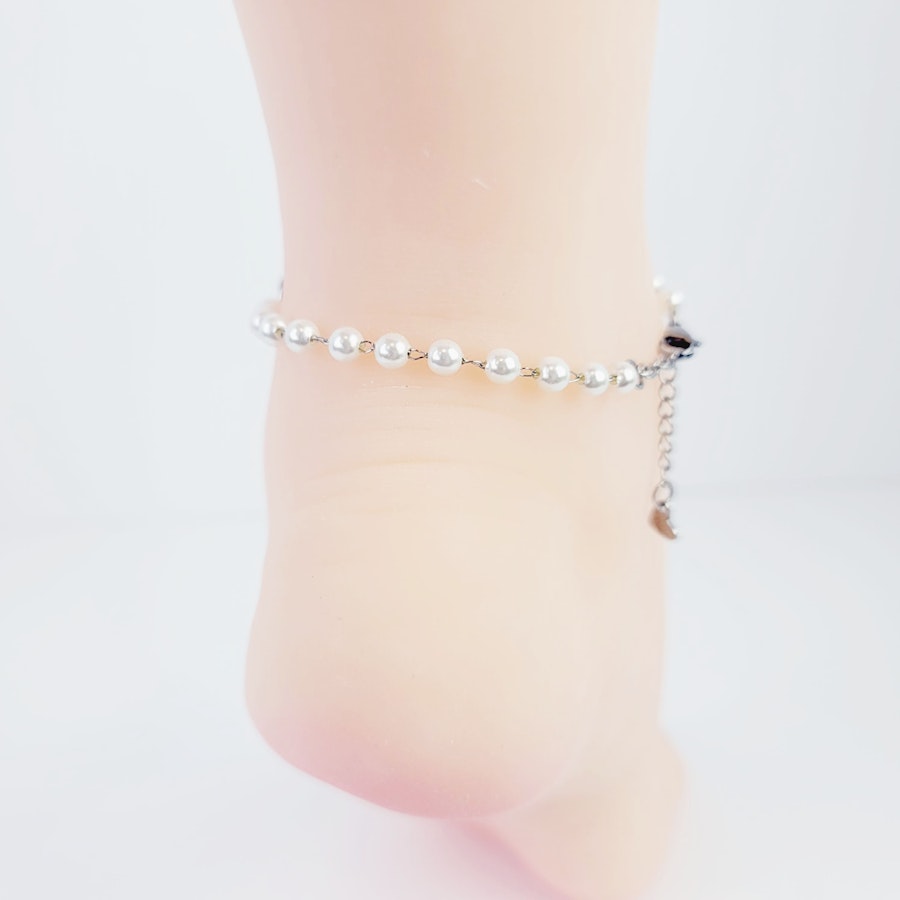 Stainless Steel Circle of O Anklet for Submissive with Pearls. Discreet Day Collar Ankle Bracelet. 24/7 wear, BDSM Image # 29092
