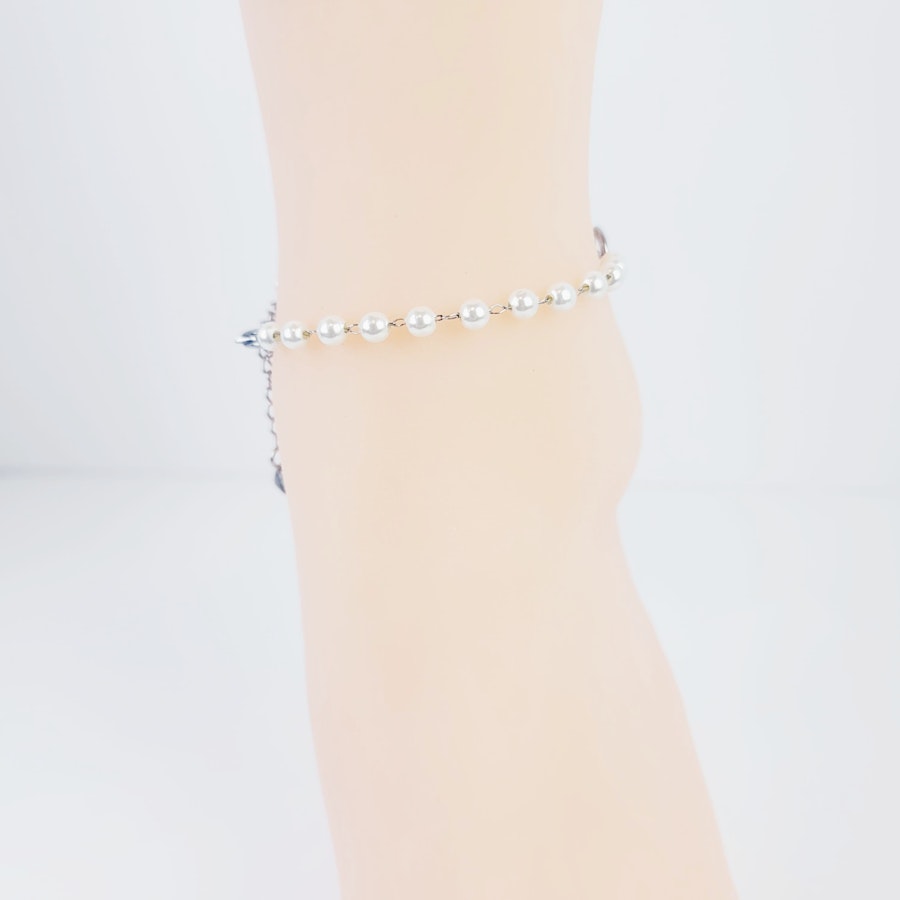 Stainless Steel Circle of O Anklet for Submissive with Pearls. Discreet Day Collar Ankle Bracelet. 24/7 wear, BDSM Image # 29091