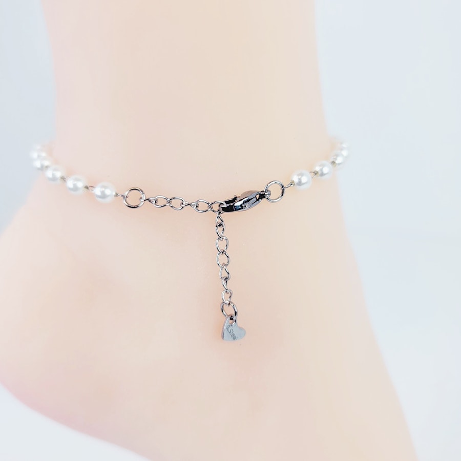 Stainless Steel Circle of O Anklet for Submissive with Pearls. Discreet Day Collar Ankle Bracelet. 24/7 wear, BDSM Image # 29090