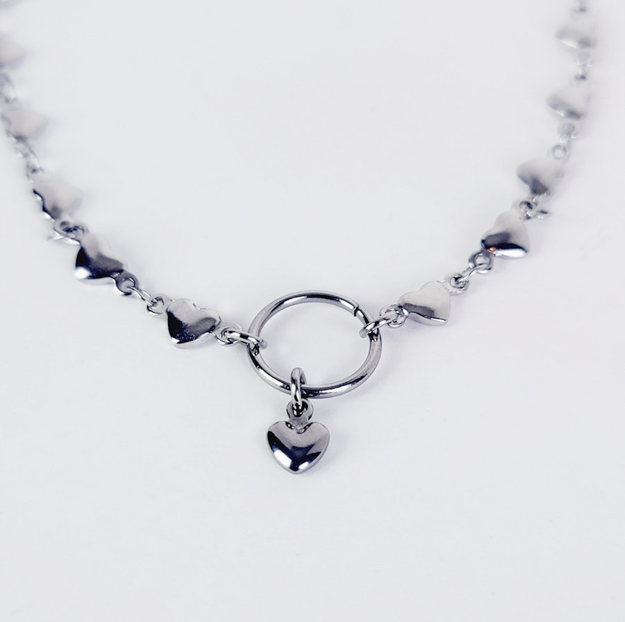Circle of O Discreet Day Collar Anklet for BDSM Submissive, Stainless Steel Heart Chain. 100% Stainless Steel Image # 29339
