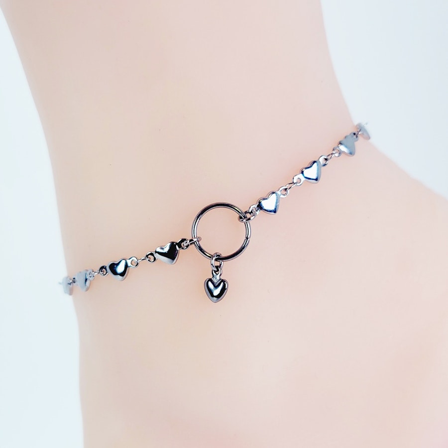 Circle of O Discreet Day Collar Anklet for BDSM Submissive, Stainless Steel Heart Chain. 100% Stainless Steel Image # 29338