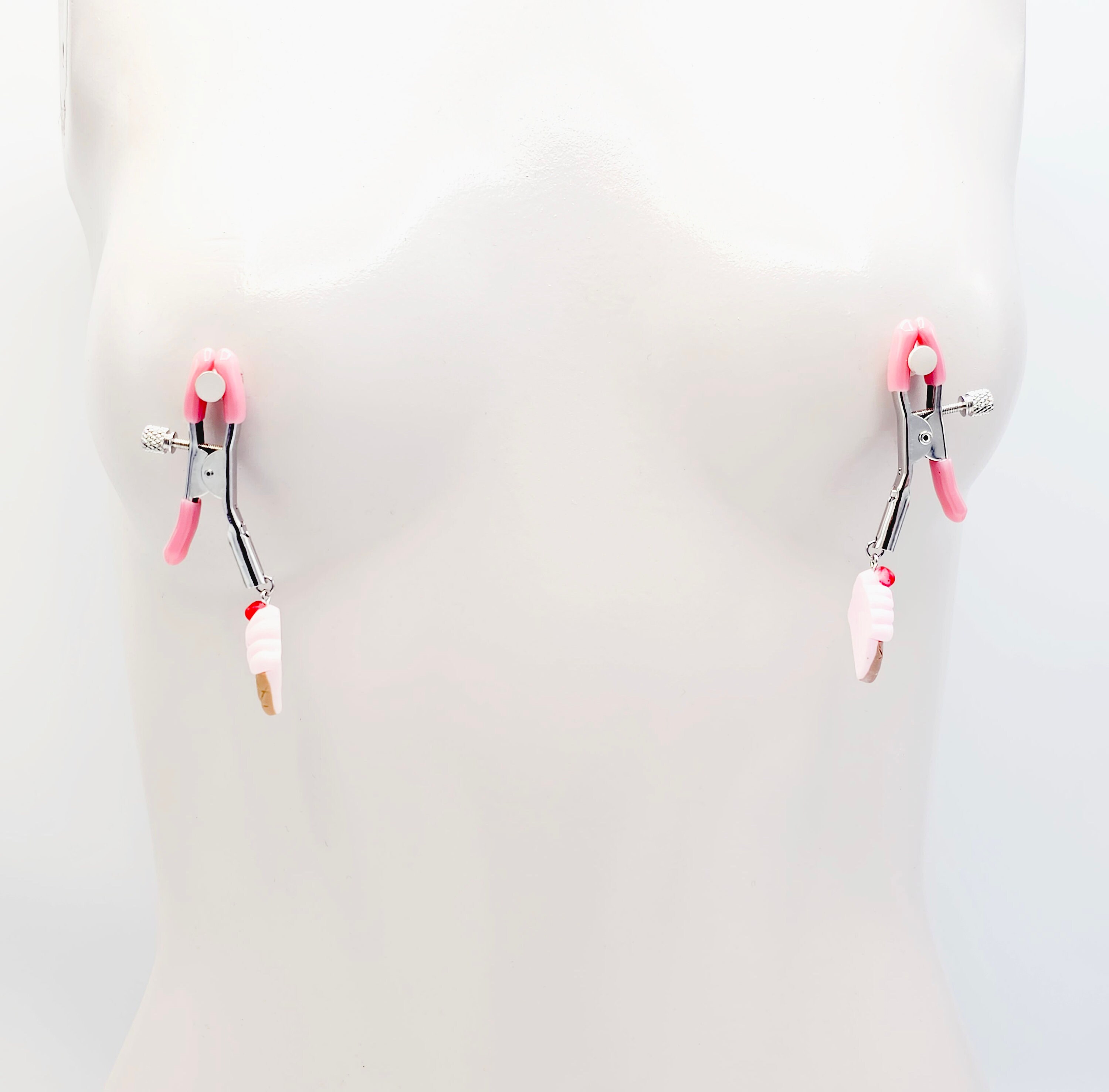 DDLG Nipple Clamps. Pink Ice Cream Cone Adjustable Clamps. MATURE, BDSM photo