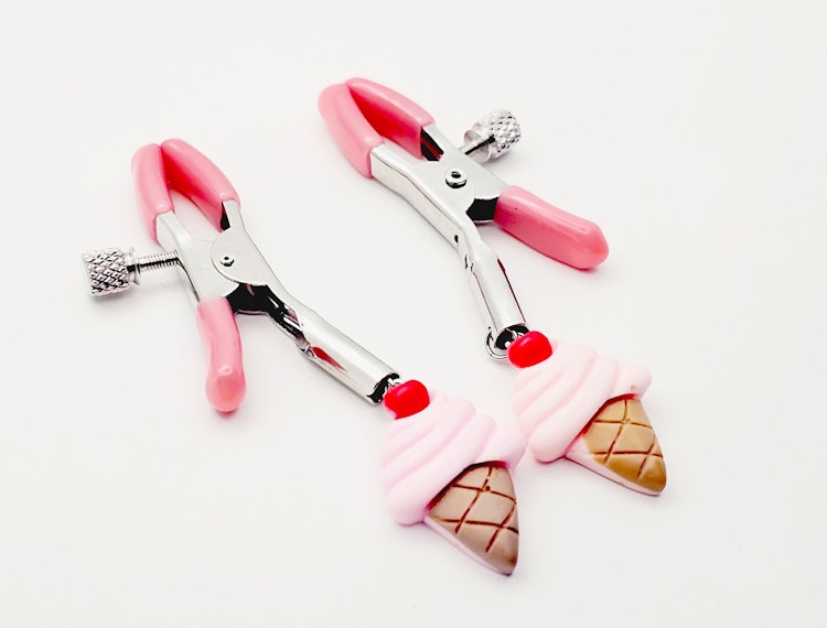DDLG Nipple Clamps. Pink Ice Cream Cone Adjustable Clamps. MATURE, BDSM photo