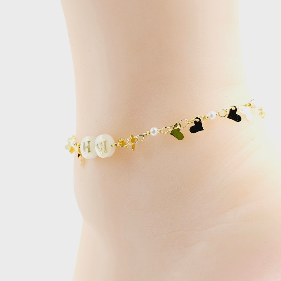 Gold Hotwife Anklet with Pearls and Hearts. Discreet HW for Hot Wife. Swinger Lifestyle Image # 29228