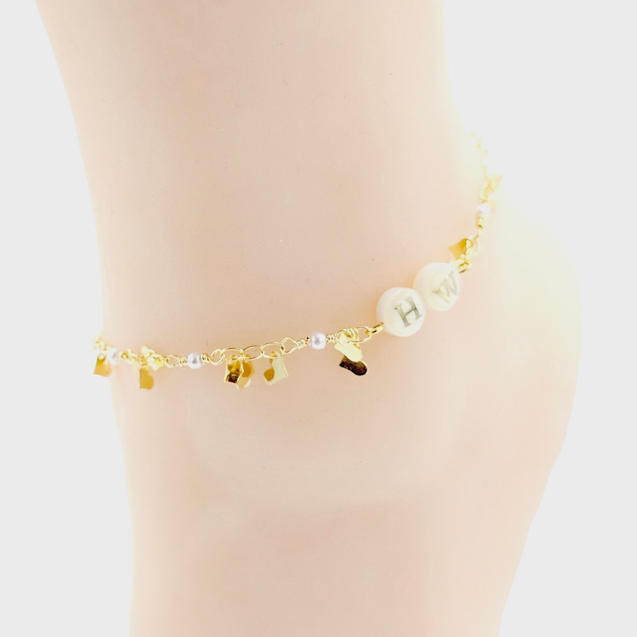 Gold Hotwife Anklet with Pearls and Hearts. Discreet HW for Hot Wife. Swinger Lifestyle Image # 29229