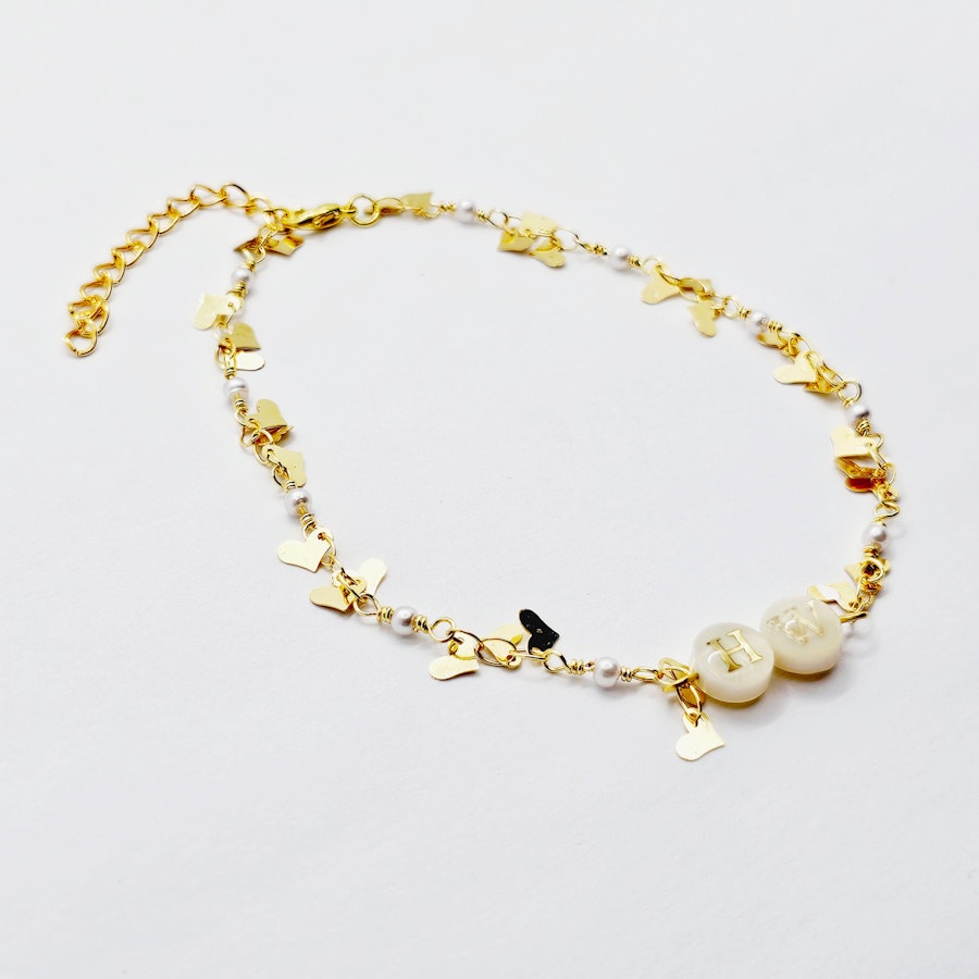 Gold Hotwife Anklet with Pearls and Hearts. Discreet HW for Hot Wife. Swinger Lifestyle Image # 29230