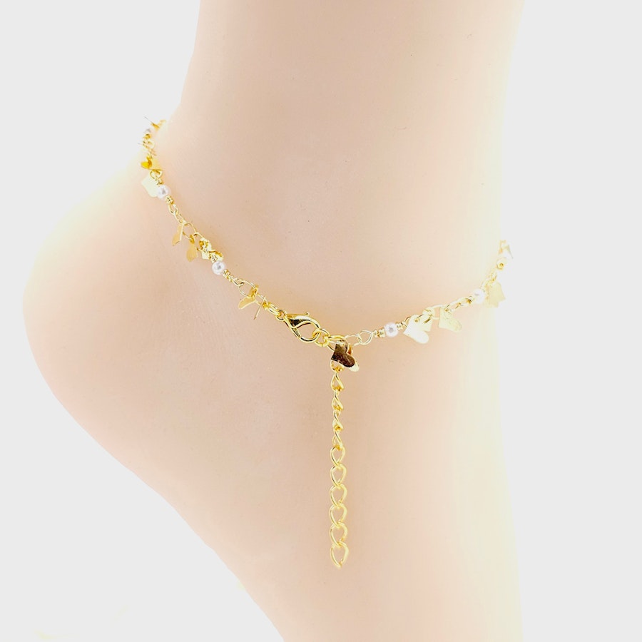 Gold Hotwife Anklet with Pearls and Hearts. Discreet HW for Hot Wife. Swinger Lifestyle Image # 29225
