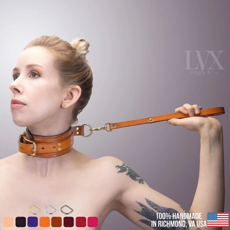 Padded Leather Choking Collar with Leash photo