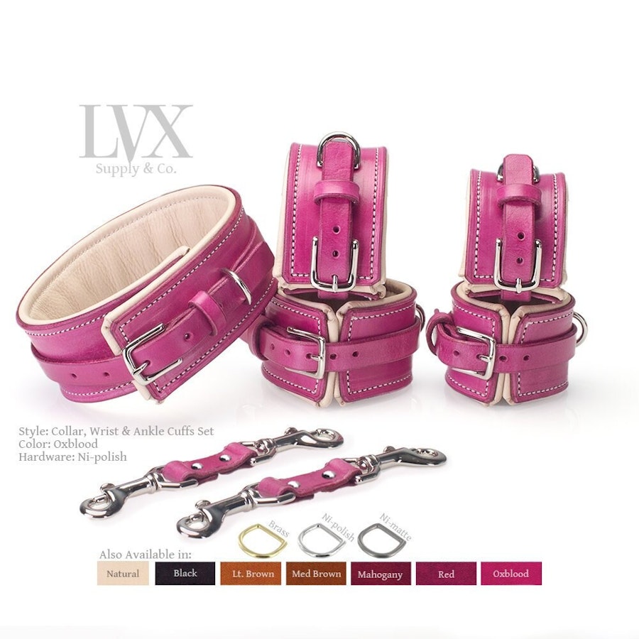 DDLG Collar & Cuffs Set | Padded Leather Bondage BDsM Cuffs and Collar for Submissive Puppy Play | DDlg Set by LVX Supply