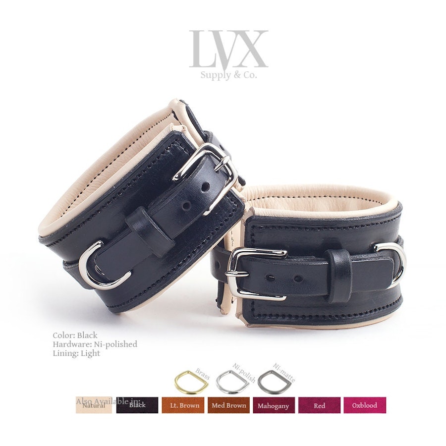 BDSM Cuffs | Padded Wrist Cuffs | Leather Bondage Handcuffs Ankle Cuffs | DDLG Femdom Submissive Slave Restraints | BDsM-gear by LVX Supply Image # 32294