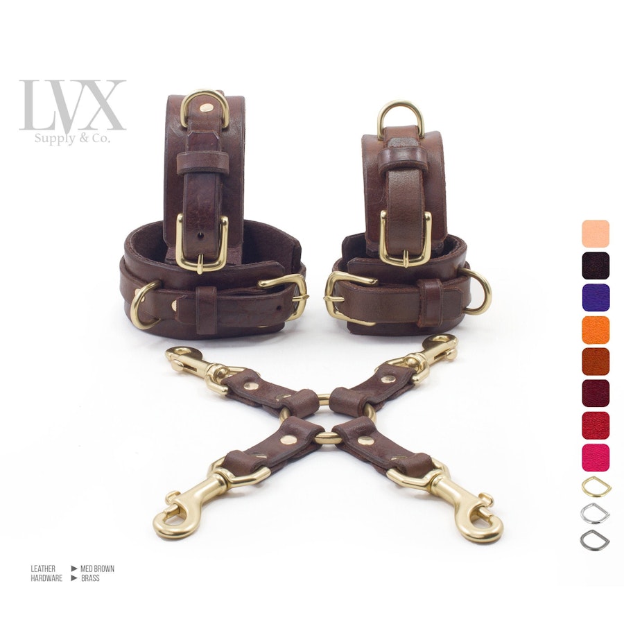 BDSM Hog Tie Set | Suede Lined BDsM Cuffs | Leather Bondage Restraints Bdsm-gear for Submissive FemDom DDlg Spreader | Hogtie by LVX Supply