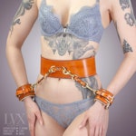 BDSM Waist Harness & Cuffs Set | Padded Leather Bondage Harness Belt and Handcuffs DDlg Femdom Submissive Slave Restraints | LVX Supply Thumbnail # 32528
