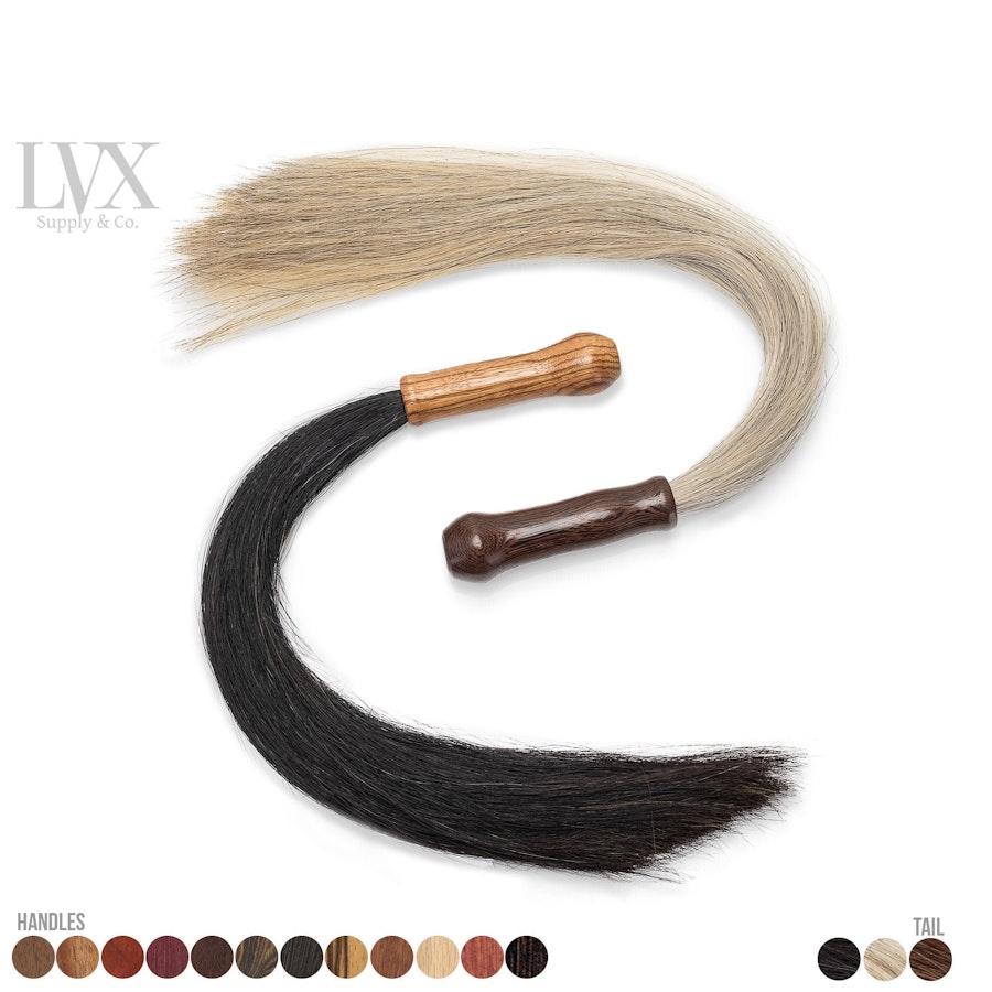 Horse Tail BDSM Flogger with Hand Carved Wood Handle for Pony Play, Sensation Play, Submissive Slave Toys | BDSM Flogging by LVX Supply
