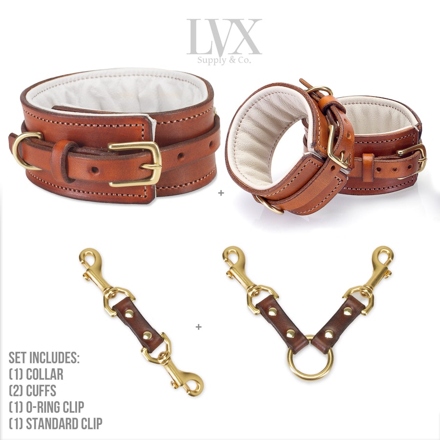 Padded BDSM Cuffs & Collar Set | Padded Leather Bondage Set w/ Clips | Submissive BDSM-Gear DDlg Restraints BDsM Toys | Handmade LVX Supply Image # 32316