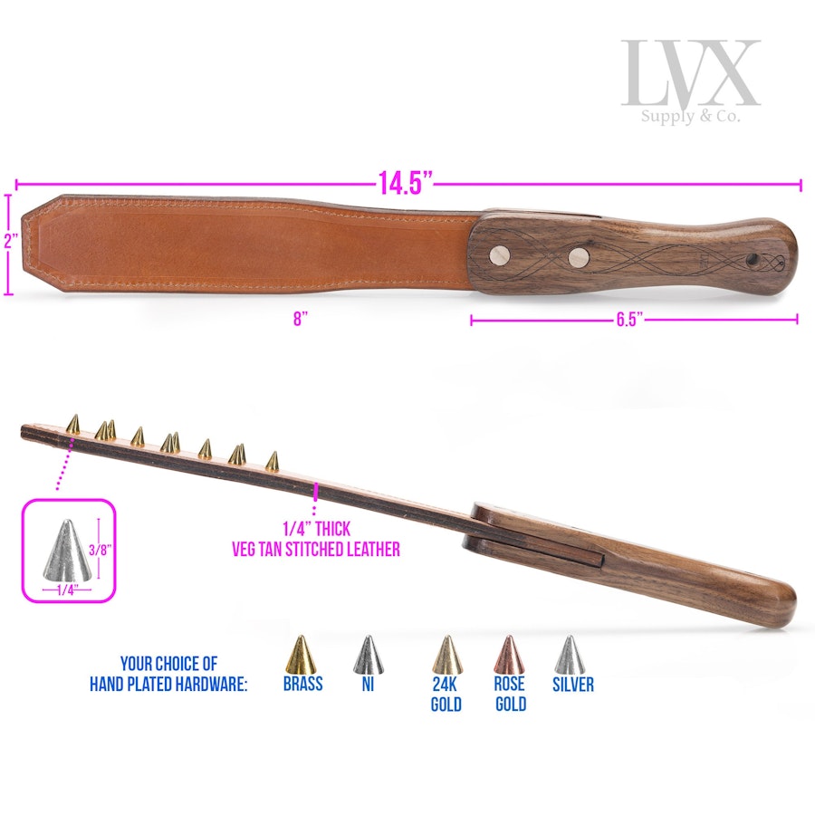 Studded Leather Spanking Paddle | Spiked Tawse Strap Paddle, Riding Crop, Spanking Belt, gear for submissive | BDSM Paddle by LVX Supply Image # 32285