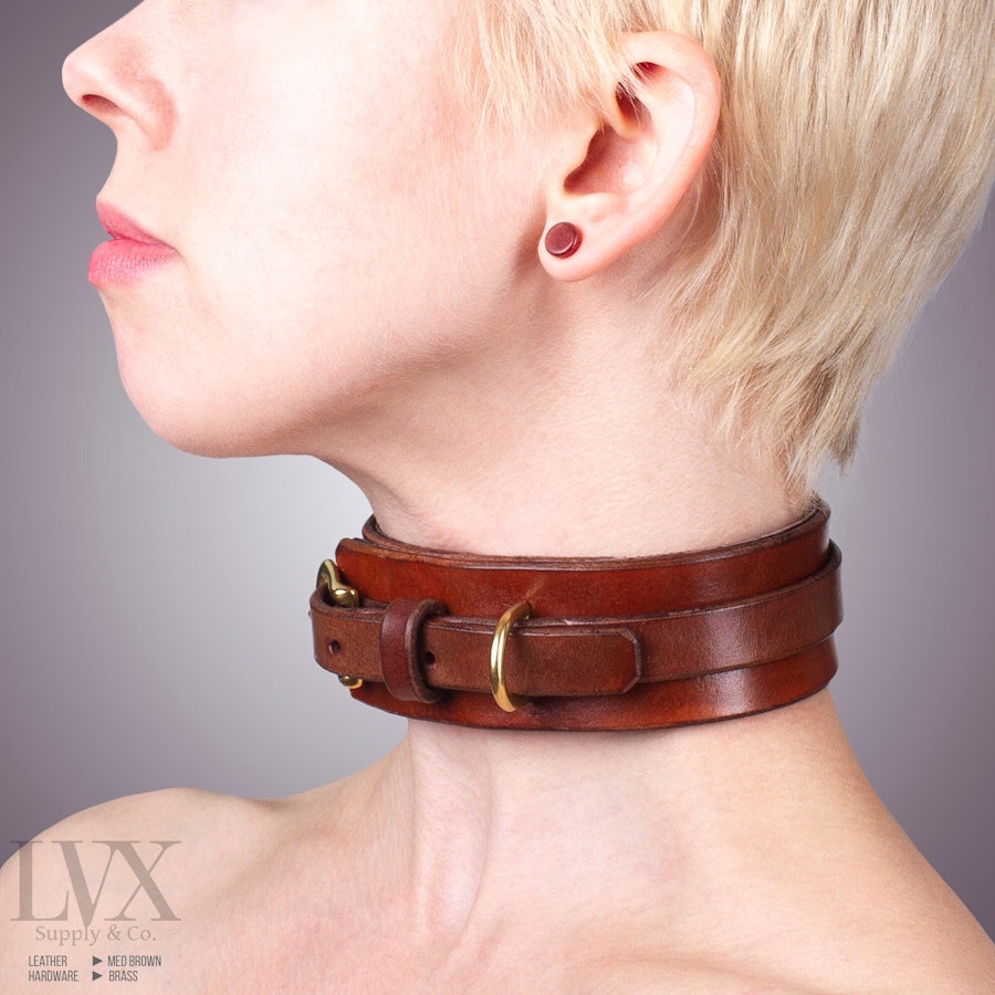 BDSM Collar & Cuffs Set | Suede Lined Leather Bondage Collar with BDsM Cuffs for Wrist + Ankle for DDLG Submissive Femdom Slave | LVX Supply Image # 32252