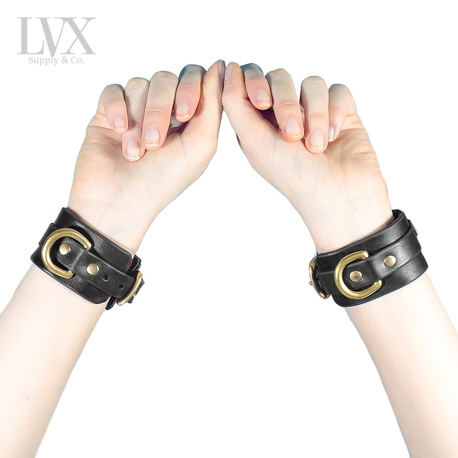 BDSM Collar & Cuffs Set | Suede Lined Leather Bondage Collar with BDsM Cuffs for Wrist + Ankle for DDLG Submissive Femdom Slave | LVX Supply Image # 32253