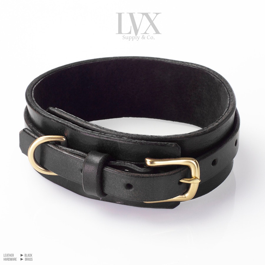 BDSM Collar & Cuffs Set | Suede Lined Leather Bondage Collar with BDsM Cuffs for Wrist + Ankle for DDLG Submissive Femdom Slave | LVX Supply Image # 32249