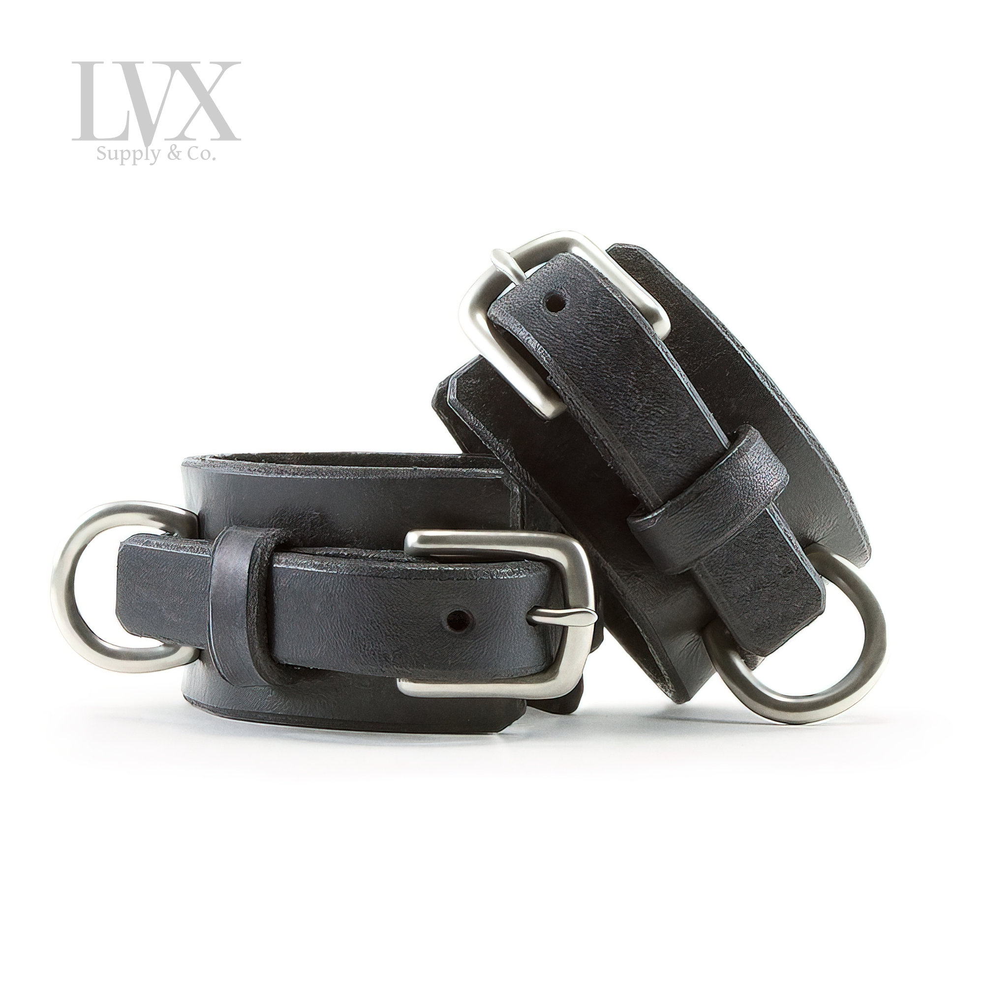 BDSM Collar & Cuffs Set | Suede Lined Leather Bondage Collar with BDsM Cuffs for Wrist + Ankle for DDLG Submissive Femdom Slave | LVX Supply photo