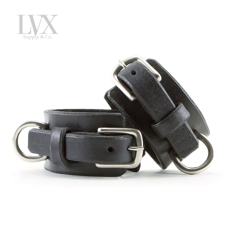 BDSM Collar & Cuffs Set | Suede Lined Leather Bondage Collar with BDsM Cuffs for Wrist + Ankle for DDLG Submissive Femdom Slave | LVX Supply Image # 32248