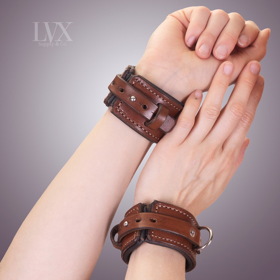 Slim Quick-Release BDSM Cuffs Set for Wrists & Ankles | Padded Leather Bondage Set | BDsm-gear Submissive Slave Restraints | LVX Supply Image # 32481