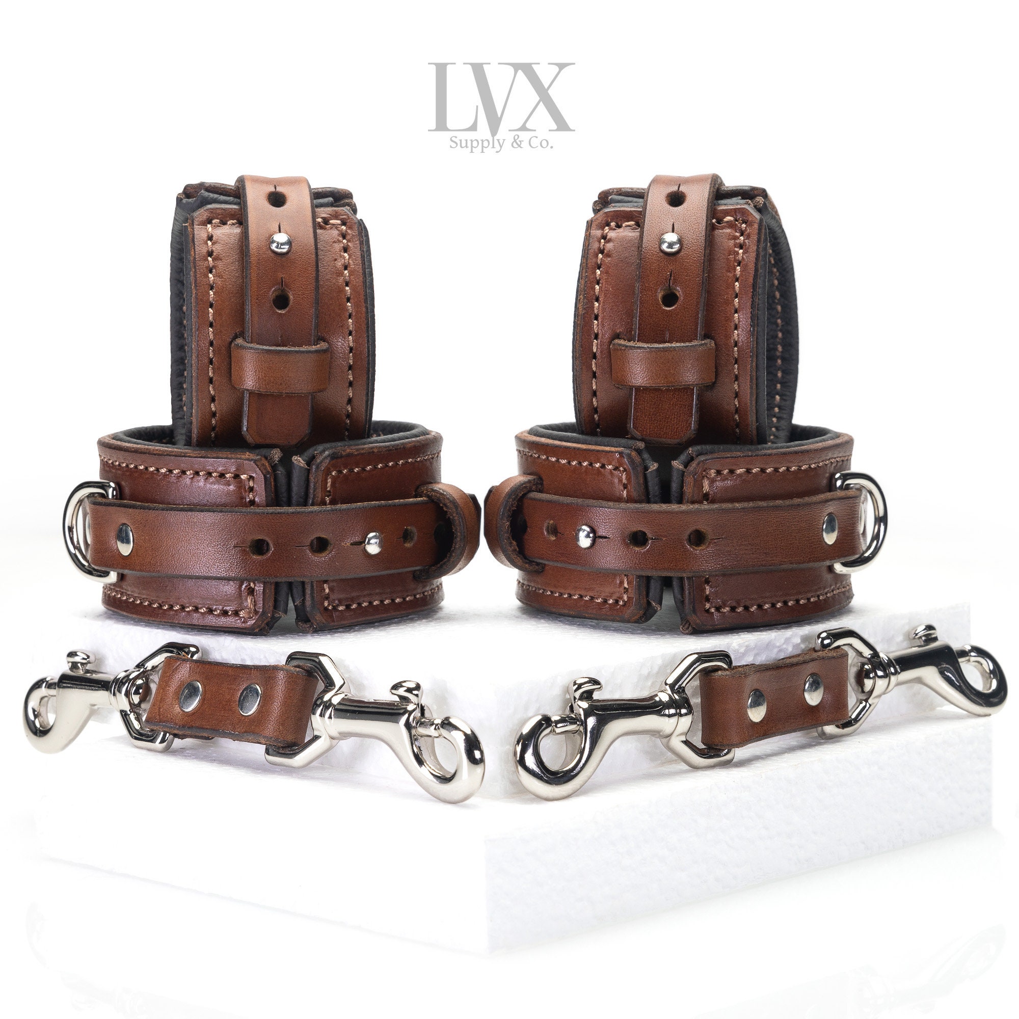 Slim Quick-Release BDSM Cuffs Set for Wrists & Ankles | Padded Leather Bondage Set | BDsm-gear Submissive Slave Restraints | LVX Supply photo