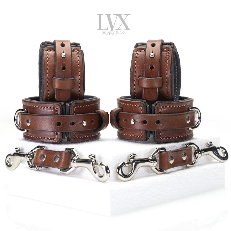 Slim Quick-Release BDSM Cuffs Set for Wrists & Ankles | Padded Leather Bondage Set | BDsm-gear Submissive Slave Restraints | LVX Supply Image # 32479