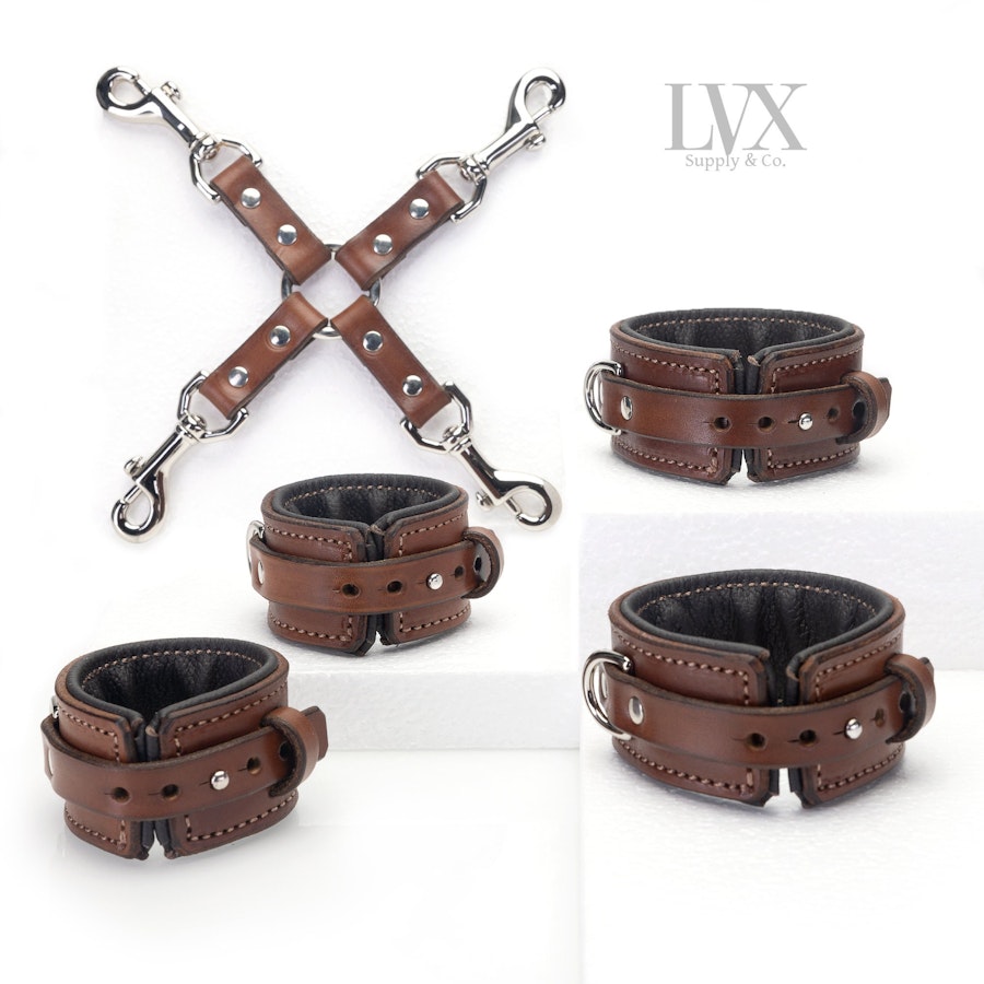 Slim Quick Release BDSM HogTie Set | Padded Leather Bondage BDSM Cuffs + Hog Tie | Submissive Restraints DDlg Slave | BDsM Toys | LVX Supply Image # 32487