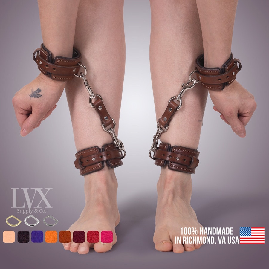 Slim Quick-Release BDSM Cuffs Set for Wrists & Ankles | Padded Leather Bondage Set | BDsm-gear Submissive Slave Restraints | LVX Supply