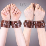 Attached BDSM Cuffs | Padded Leather Bondage Restraints | Handcuffs for DDlg FemDom Slave Submissive BDSM-gear | Handmade by LVX Supply Thumbnail # 35064