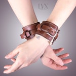 Attached BDSM Cuffs | Padded Leather Bondage Restraints | Handcuffs for DDlg FemDom Slave Submissive BDSM-gear | Handmade by LVX Supply Thumbnail # 35065
