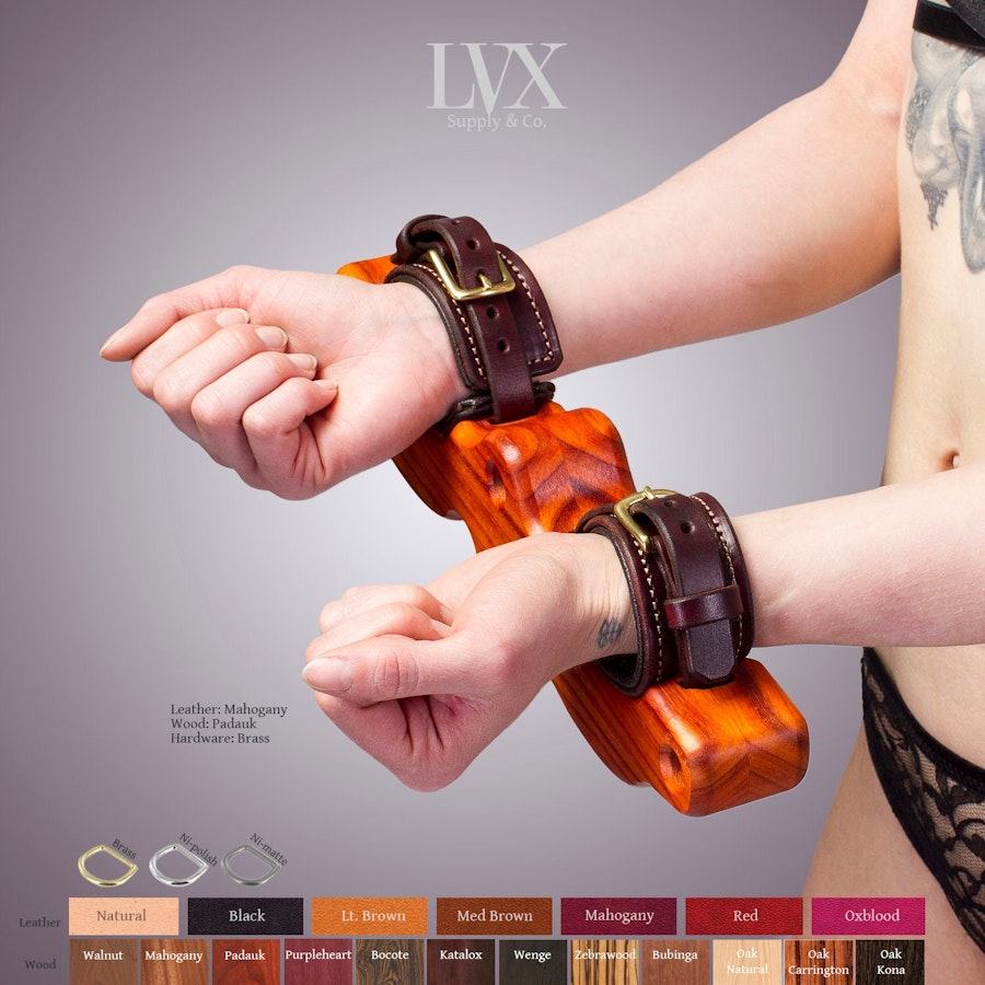 Padded Leather & Wood Stocks Bondage Cuffs BDSM Restraints DDlg FemDom Slave Submissive Dungeon  | BDSM Stocks by LVX Supply Image # 35308