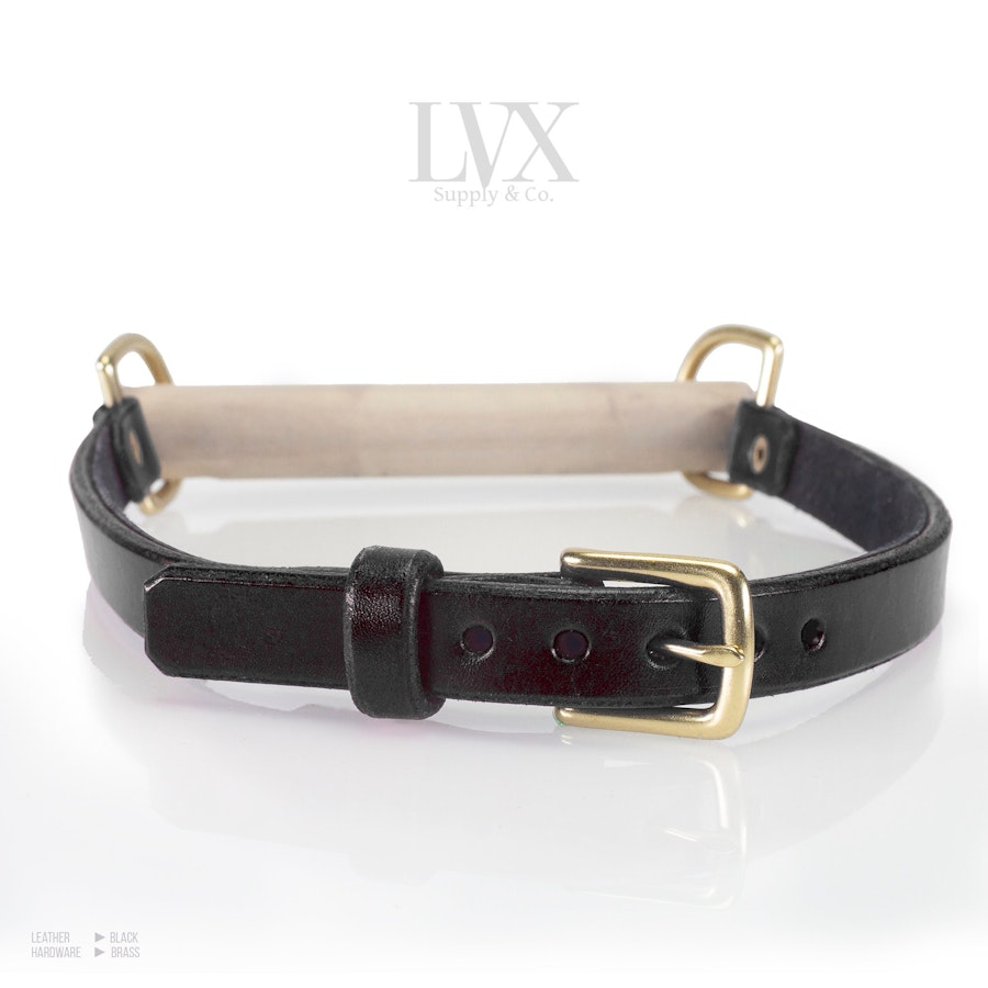 BDSM Bit Gag | Leather Bondage Gag, Wooden BDSM Gag for Pony Play, Submissive toys for Pet Play, DDlG, Femdom Slave Fetish | LVX Supply Image # 35911