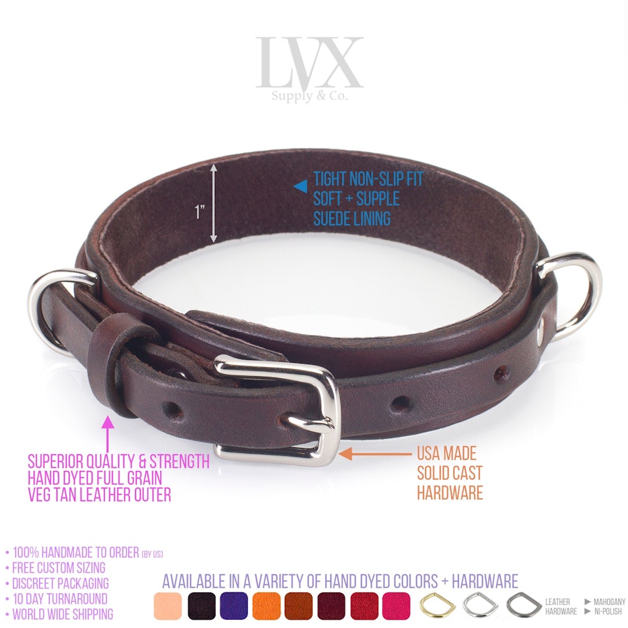 Low Profile BDSM Collar | Suede Lined Leather Bondage Collar for DDLG Submissive Femdom Slave Pet Play Fetish Wear BDsM-Gear | LVX Supply Image # 35321
