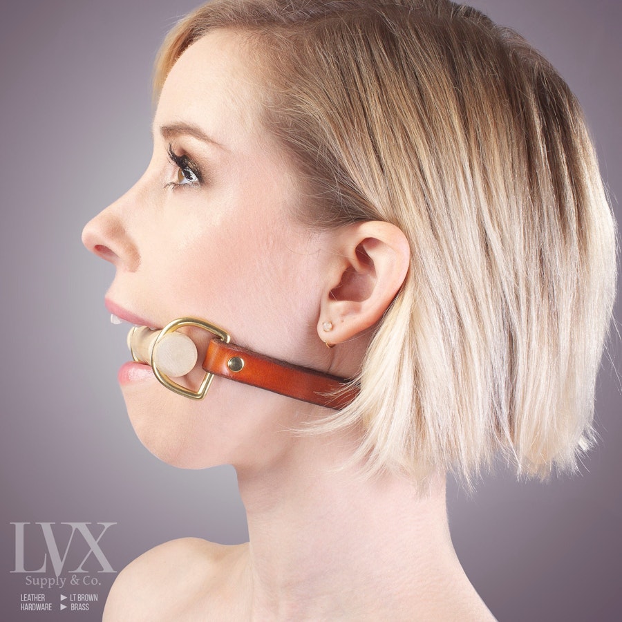 BDSM Bit Gag | Leather Bondage Gag, Wooden BDSM Gag for Pony Play, Submissive toys for Pet Play, DDlG, Femdom Slave Fetish | LVX Supply Image # 35908